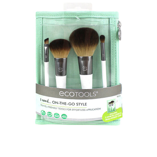 ECOTOOLS ON THE GO STYLE set 5 complexion blending + multitasking blush + micro crease + angled liner + travel bag - NVA5016130