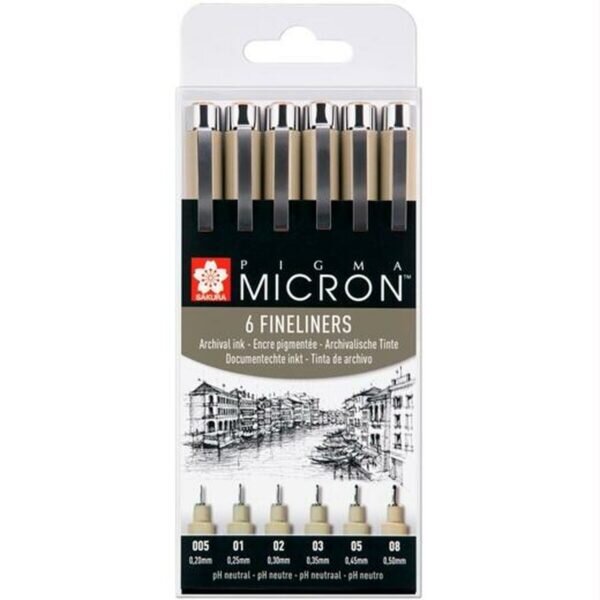 Σετ Μαρκαδόροι Talens Sakura Pigma Micron Fineliner Μαύρο 6 Τεμάχια - S8418306