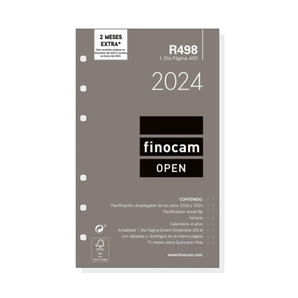 Agenda refill Finocam Open R498 2024 Λευκό 9,1 x 15,2 cm - S8428613