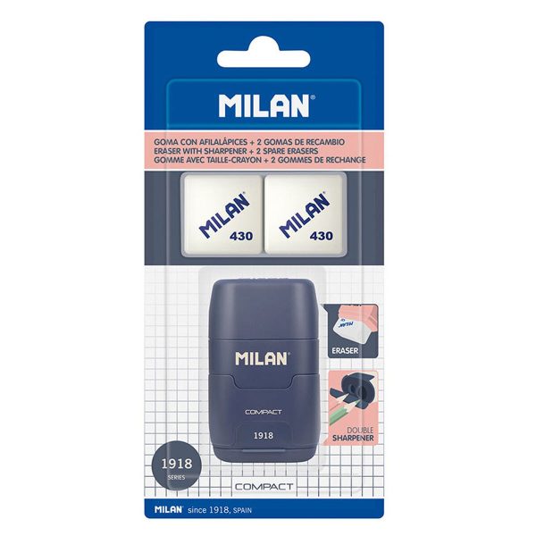 Σετ Γόμα και Ξύστρα Milan Afilaborra Compact Serie 1918 Διπλή Μπλε - S7920961