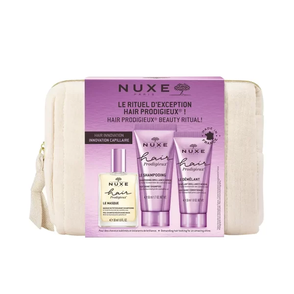 NUXE HAIR PRODIGIEUX HAIR RITUAL CASE 4 pcs Pre-Shampoo Mask 30 ml + Shampoo 50 ml + Conditioner 30 ml + Toiletry Bag - NVA0039645