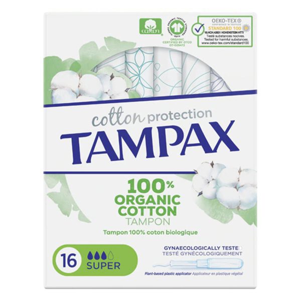 Tampax Cotton Protection 100% Organic Super για Αυξημένη Ροή 16τμχ ταμπόν - NVA1385792