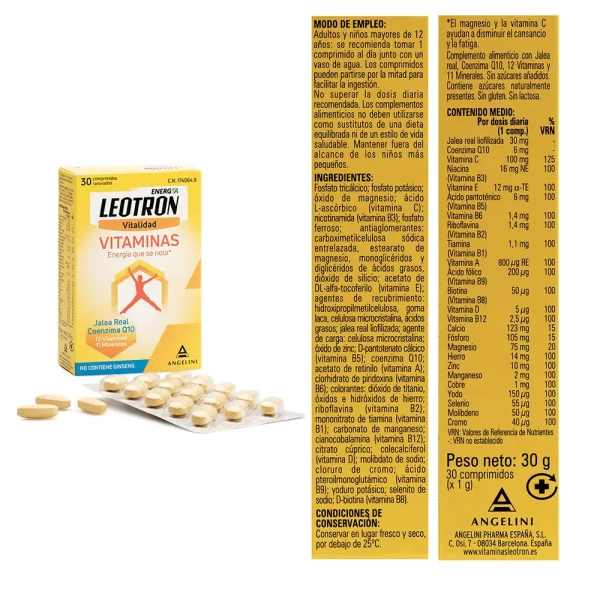 LEOTRON LEOTRON VITAMINS 30 tablets βασιλικός πολτός, συνένζυμο Q10, 12 βιταμίνες και 11 μέταλλα - NVA1740649