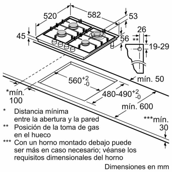 Εστία Υγραερίου BOSCH PGH6B5B90 60 cm (4 Κουζίνες) - S0422767