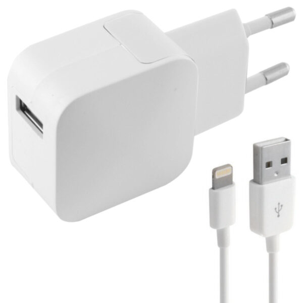 Φορτιστής Τοίχου +Καλώδιο Lightning MFI KSIX 2.4A USB iPhone Λευκό - S1901716