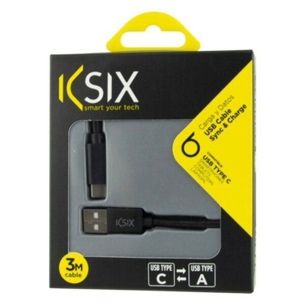 Καλώδιο USB-C σε USB KSIX 3 m Μαύρο - S1902431