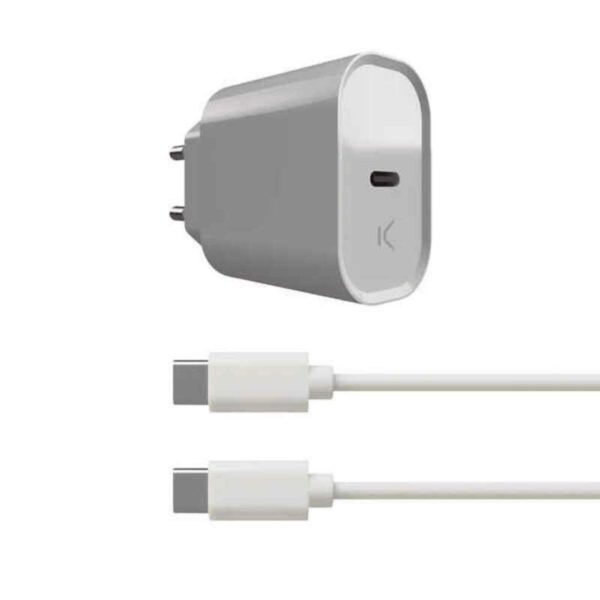 Φορτιστής Τοίχου + Καλώδιο USB C KSIX Λευκό 20W - S1905464