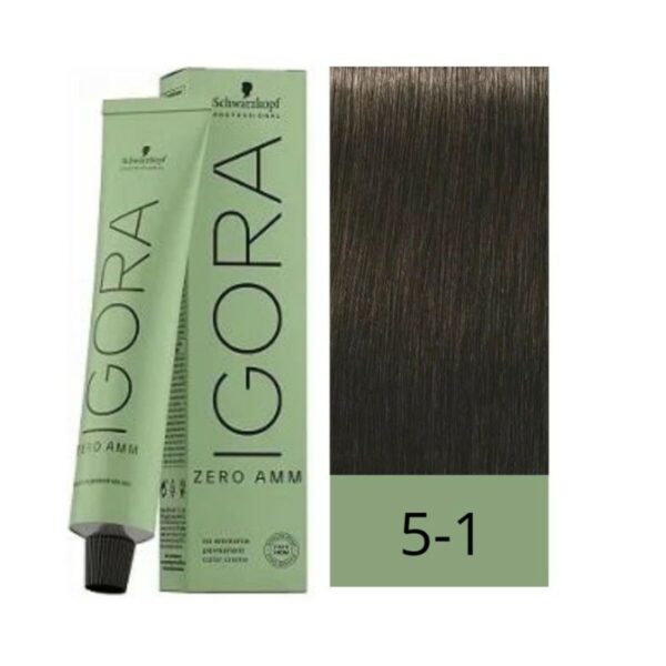 Μόνιμη Βαφή Schwarzkopf Igora Zero Amm Nº 5-1 Καστανό Ανοιχτό Σαντρέ 60 ml - S4261328