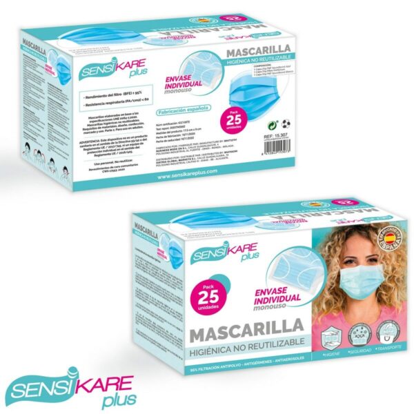 Box of hygienic masks SensiKare 25 Τεμάχια (12 Μονάδες) - S8901400