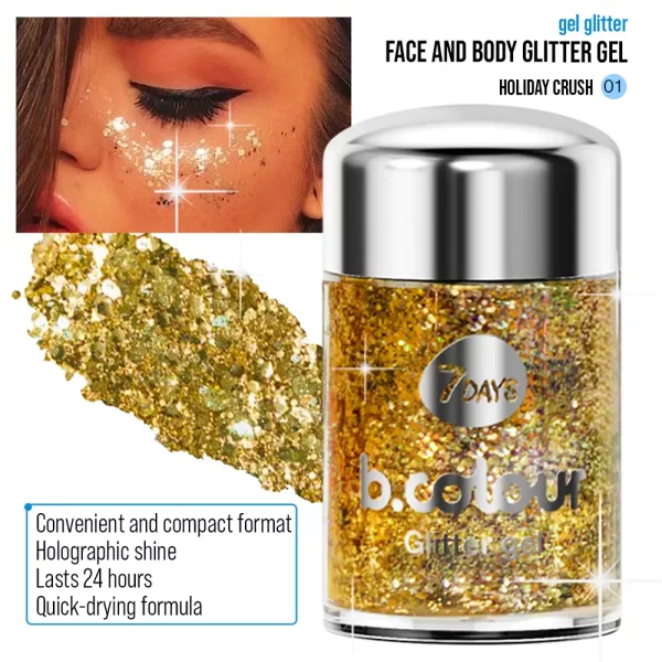 7DAYS B.COLOUR WE facial and body glitter gel mini #01-holiday crush 10 gr - NVA7421821