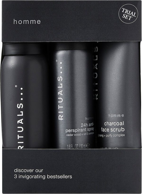 Rituals Homme Trial Set Shower Foam 50ml/24h Anti-Perspirant Spray 50ml/Charcoal Face Scrub 70ml set x 170 ml - PARC-RI-769-02