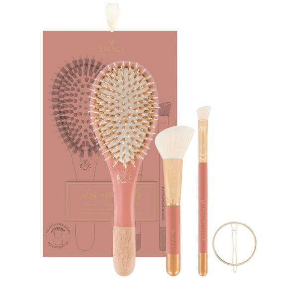 Bachca Paris The Essentials Hair Set 1x Large Boar & Nylon Hair Brush/1x Blush Brush/1x Contour Shader Brush/ 1x Round Clip/1x Cotton Pouch set x 5 piece - PARS-BC-039-01