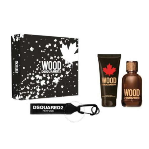 Dsquared2 Men's Wood Gift Set 100ml EAU DE TOILETTE SPRAY + 100ml SHOWER GEL + KEY RING - GETLB1470743-1