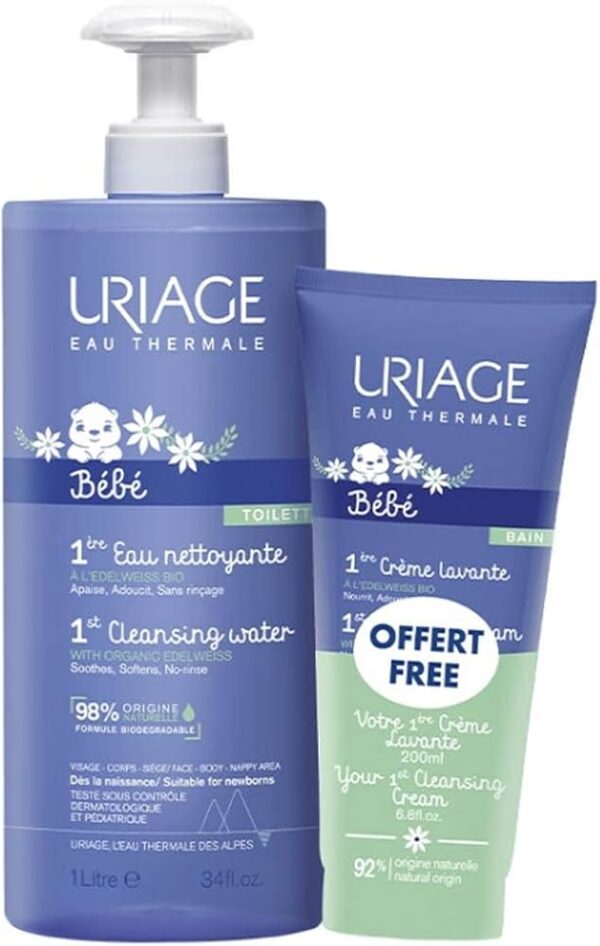 Uriage Bebe 1st Cleansing Water + Cleansing Cream Cleansing Water 1000ml/Cleansing Cream 200ml set x 1200 ml - PARB-14-525-00