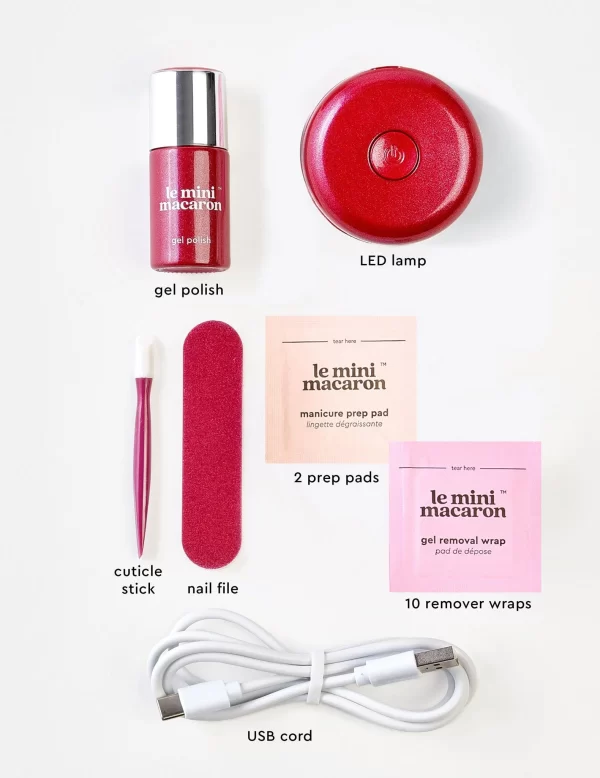 Le Mini Macaron Ruby Red! - Semi-Permanent Nail Polish Set 3 in 1 Gel/Led Lamp/Nail File/Cuticle Pusher/10 Removal Pads/Degreasing Wipes set x 6 piece - PARC-7M-020-01