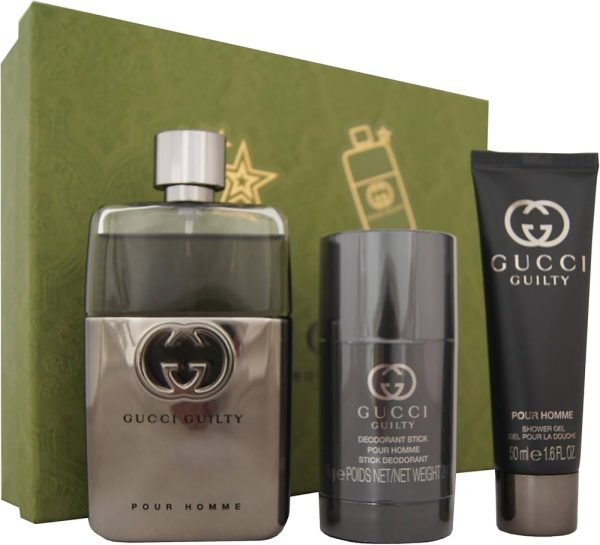 Gucci Guilty Pour Homme GiftsetEdp Spray 90ml/Shower Gel 50ml/Deodorant Stick 75g set x 215 ml - PARB-17-308-00