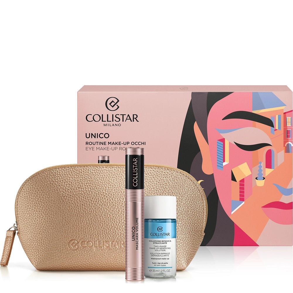 Collistar Mascara Volume Unico Set Unico Mascara Black 13ml/Make Up Removing Solution 35ml/Bag   set x 48 ml