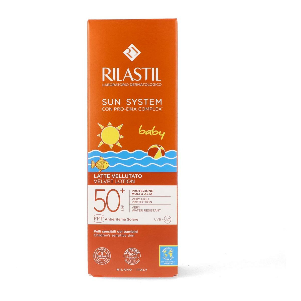 8050444859605 Rilastil Sun System Velvet Lotion Αδιάβροχο Βρεφικό Αντηλιακό Γαλάκτωμα για Πρόσωπο & Σώμα SPF50 200ml - NVA4859605
