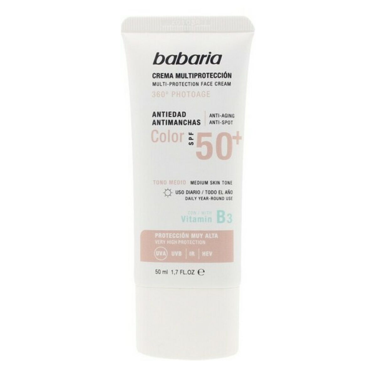 8410412490207 Babaria Multi-Protection Color Αντηλιακή Κρέμα Προσώπου SPF50 με Χρώμα 50ml - NVA2490207