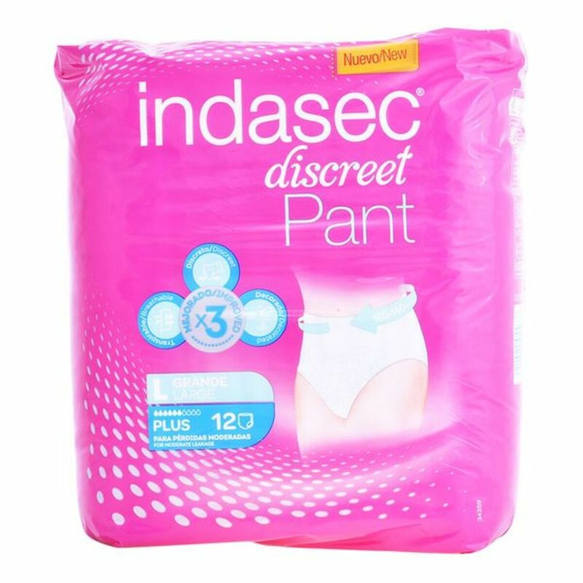 8410520055633 Indasec DISCREET PANT PLUS for moderate leakage #large 12 τμχ - NVA0055633