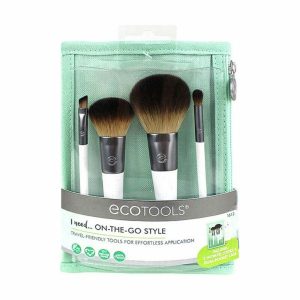 ECOTOOLS ON THE GO STYLE set 5  complexion blending + multitasking blush + micro crease + angled liner + travel bag
