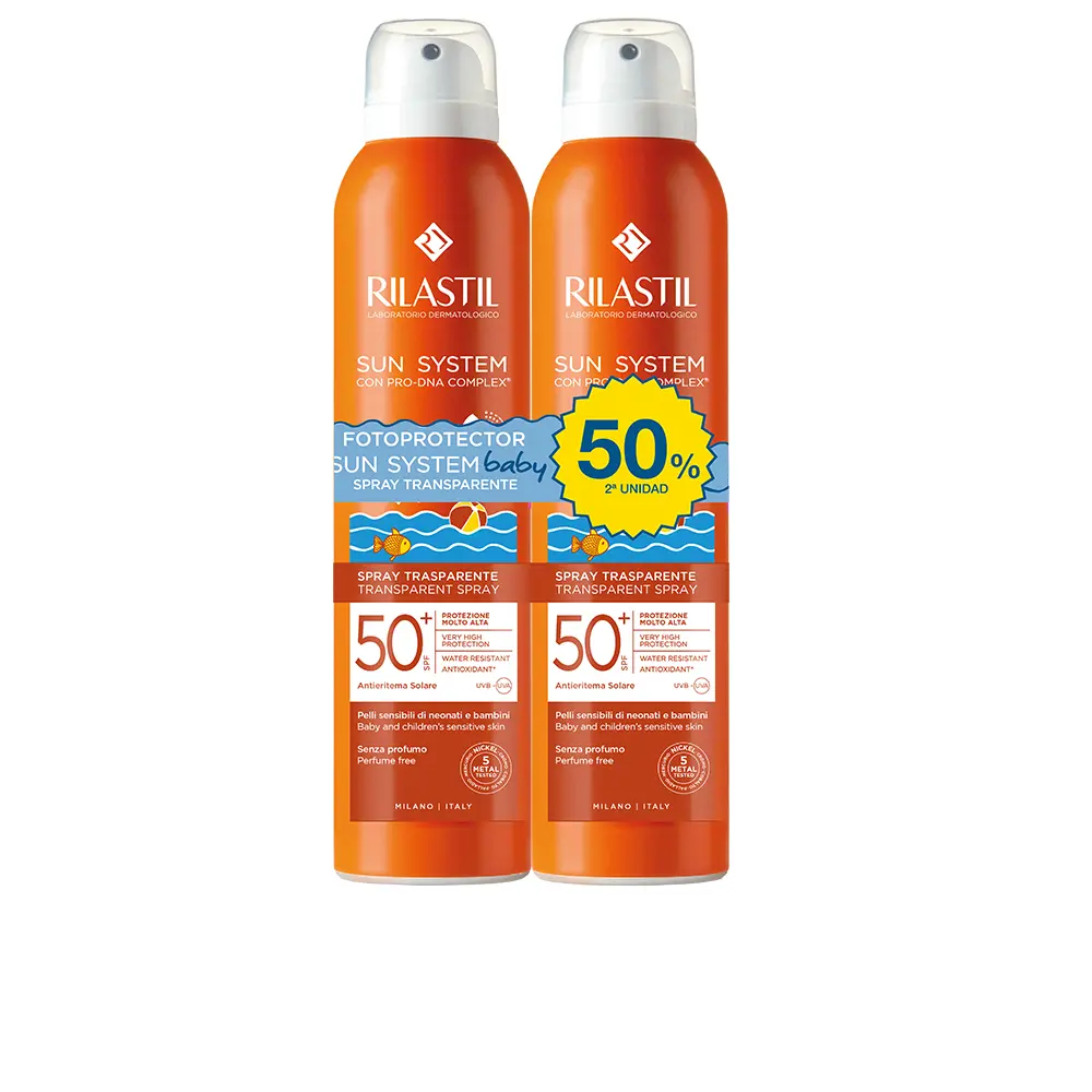 8428749009887.webp RILASTIL SUN SYSTEM SPF50+ BABY transparent spray pack 2 x 200 ml - NVA9009887