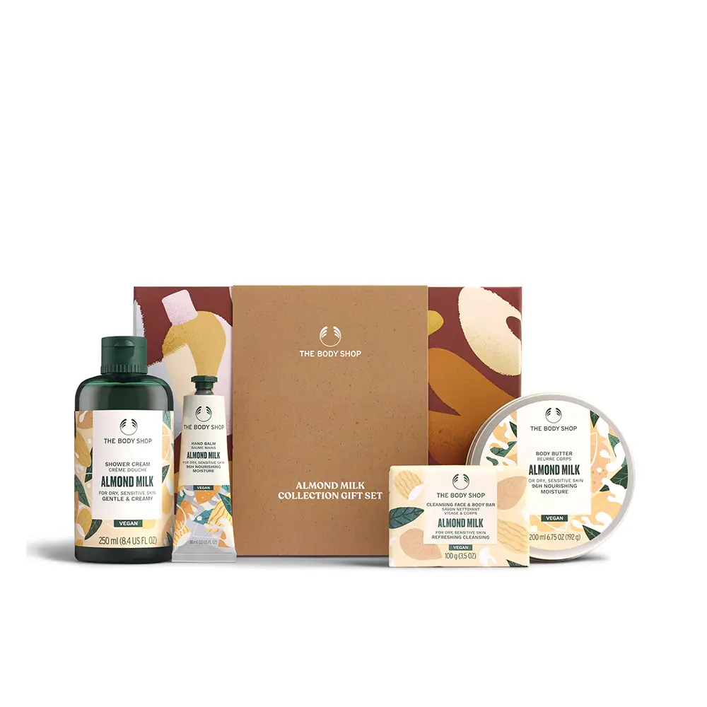 5028197472764 THE BODY SHOP MEDIUM ALMOND MILK set 4 pcs Shower cream 250ml + hand balm 30ml + face and body cleansing soap 100g + body butter 200ml - NVA7472764