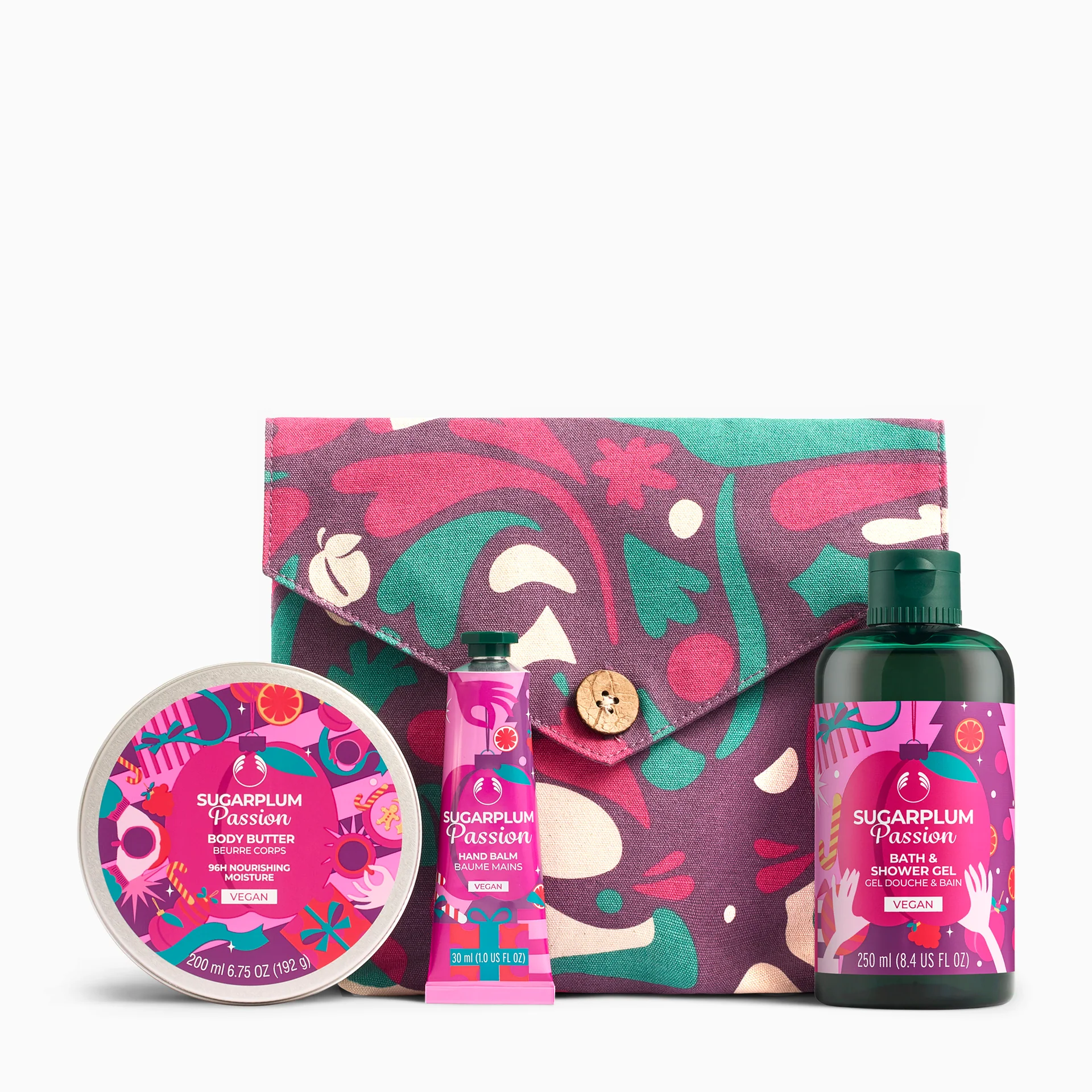 5028197473099 THE BODY SHOP SUGARPLUM PASSION set 3 pcs. Body butter 50ml + hand balm 30ml + shower gel 60ml + toiletry bag - PARB-27-042-00