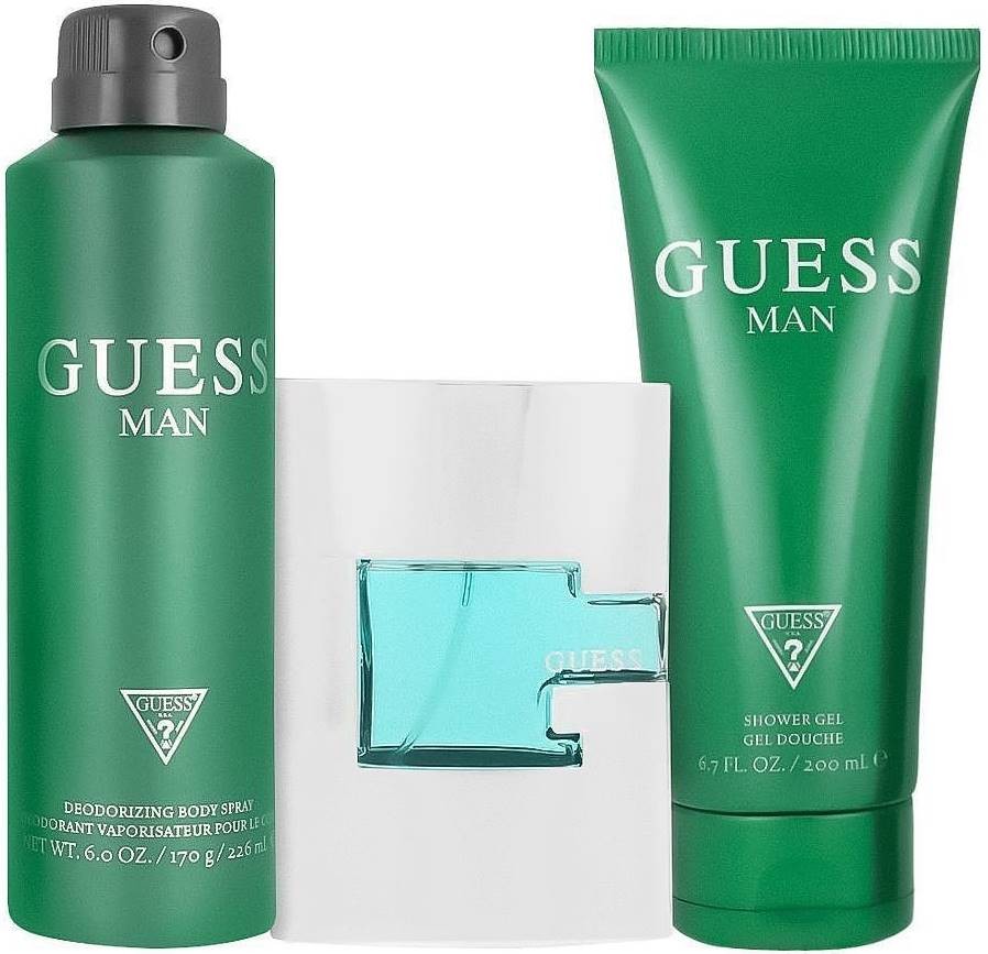 Guess Man 3 Pc Gift Set 75 ML EDT Spray, 170GR Deodorizing Body Spray, 200 Shower Gel GIFTSET