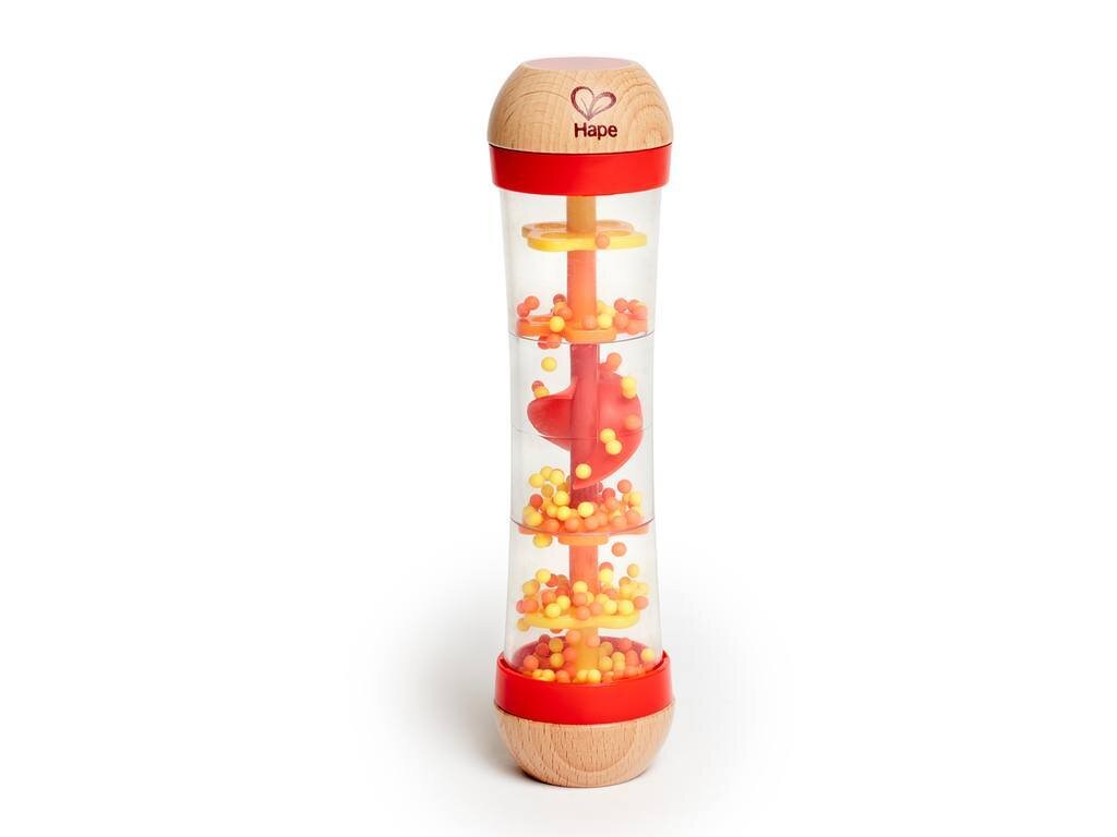 Hape Beaded Raindrops | Mini Wooden Musical Shake & Rattle Rainmaker Toy, Red E0327B