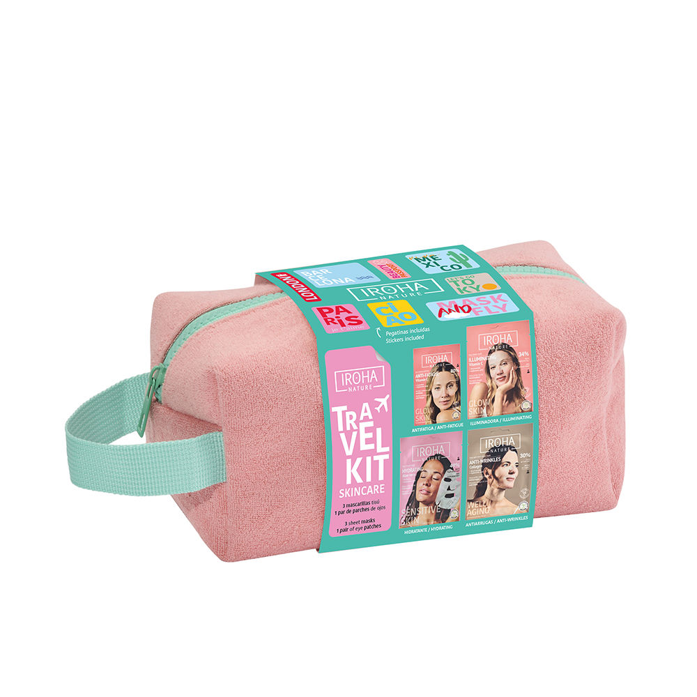 IROHA TRAVEL KIT SKINCARE CASE 5 pcs 3 tissue masks + 1 pair of eye patches + toiletry bag