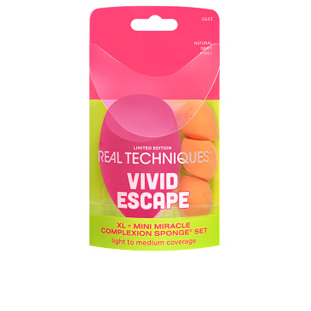 REAL TECHNIQUES VIVID ESCAPE XL + MINI MIRACLE COMPLEXION SPONGE CASE 4 pcs