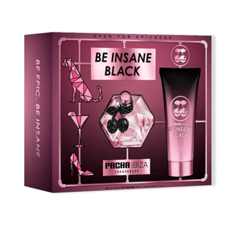 PACHA PACHA BE INSANE BLACK WOMAN CASE 2 pcs Be Insane Black Open for Epicness Eau de Toilette 80 ml Λοσιόν σώματος Be Insane Black Open for Epicness 75 ml