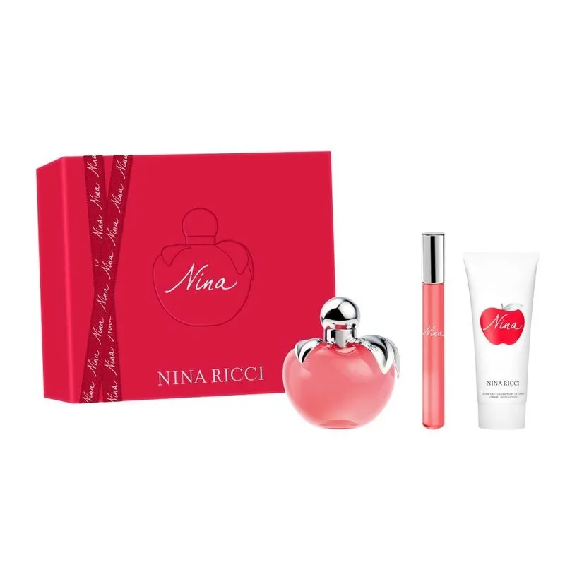 Nina Ricci Nina Giftset Edt Spray 80ml/Body Lotion 75ml/Edt Rollerball 10ml   set x 165 ml