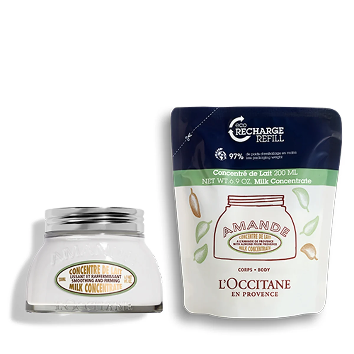 L'Occitane Almond Milk Concentrate Duo Set Milk Concentrate 200 ml/ Milk Concentrate Refill 200 ml   set x 400 ml