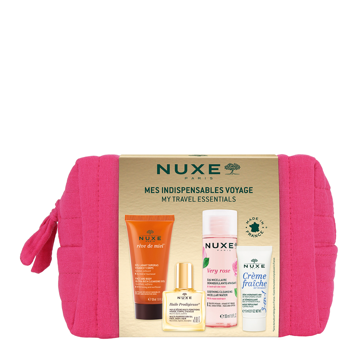 Nuxe My Travel Essentials Kit Very RoseMicellar Water 50ml/Cream 15ml/Oil 10ml/Cleansing Gel 30ml   set x 105 ml