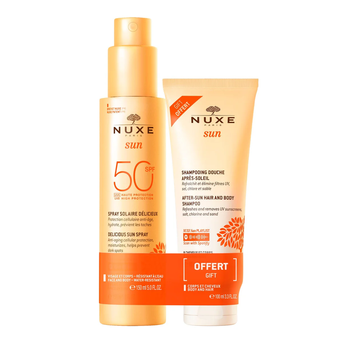 Nuxe Sun Delicious Set Sun Spray High Protection SPF50 Face & Body 150 ml/After-Sun Hair & Body Shampoo 100 ml  set x 250 ml