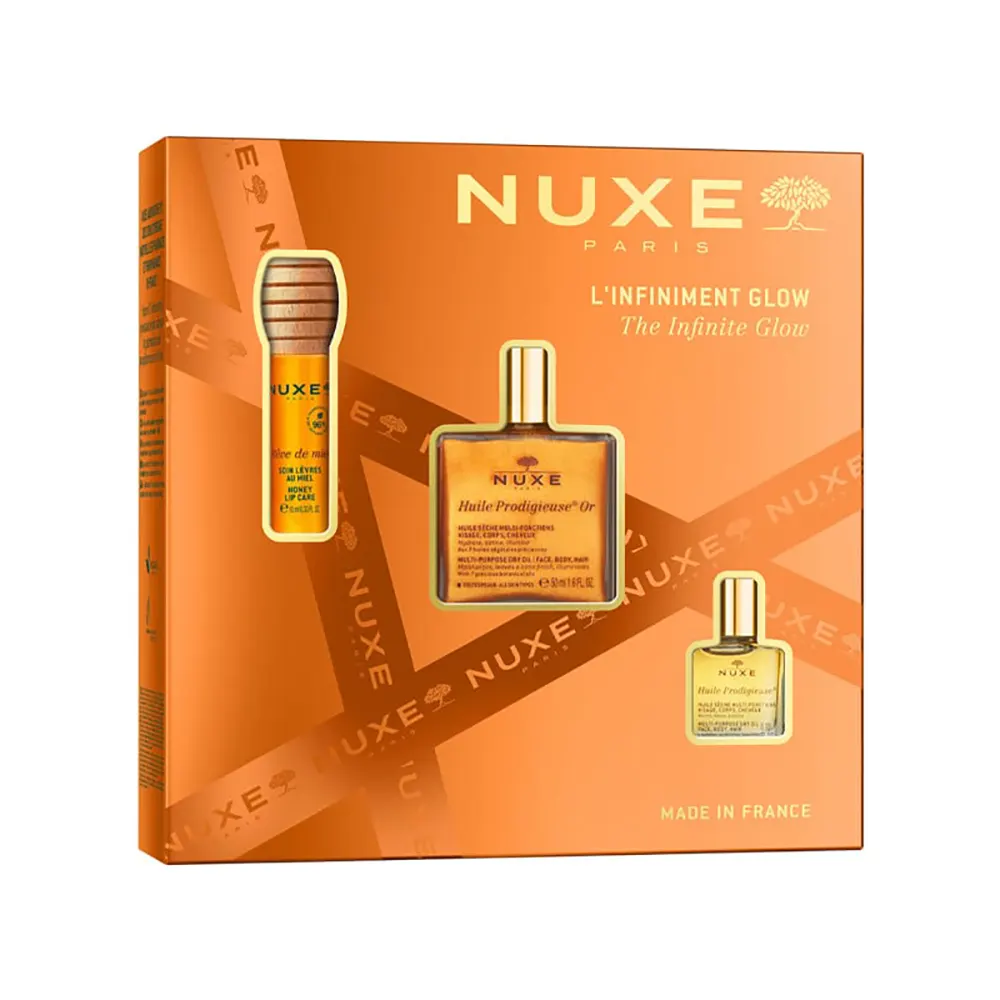 Nuxe Xmas Set The Infinite Glow με Huile Prodigieuse Or Ξηρό Έλαιο για Θρέψη με Άρωμα, 50ml, Honey Lip Care Ενυδατικό Έλαιο Χειλιών, 10ml & Huile Prodigieuse Ξηρό Έλαιο για Θρέψη, 10ml