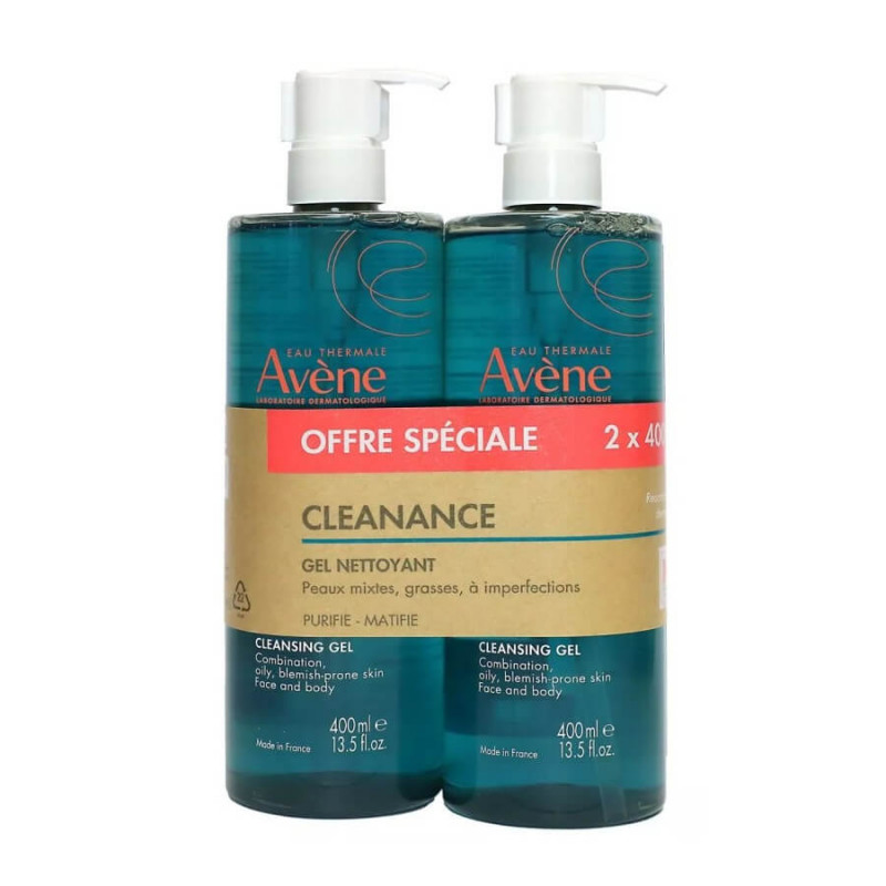 Avene Cleansing Gel Duo 2x400ml - Combination, Oily , Blemish-Prone Skin