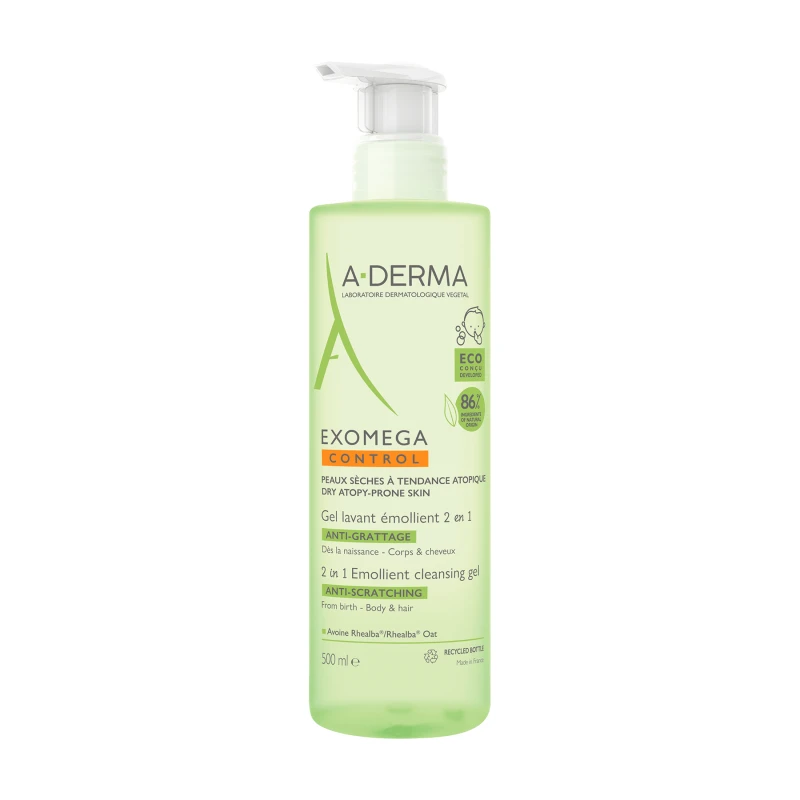 A-DERMA EXOMEGA CONTROL emollient gel 2in1 pack 2 x 500 ml