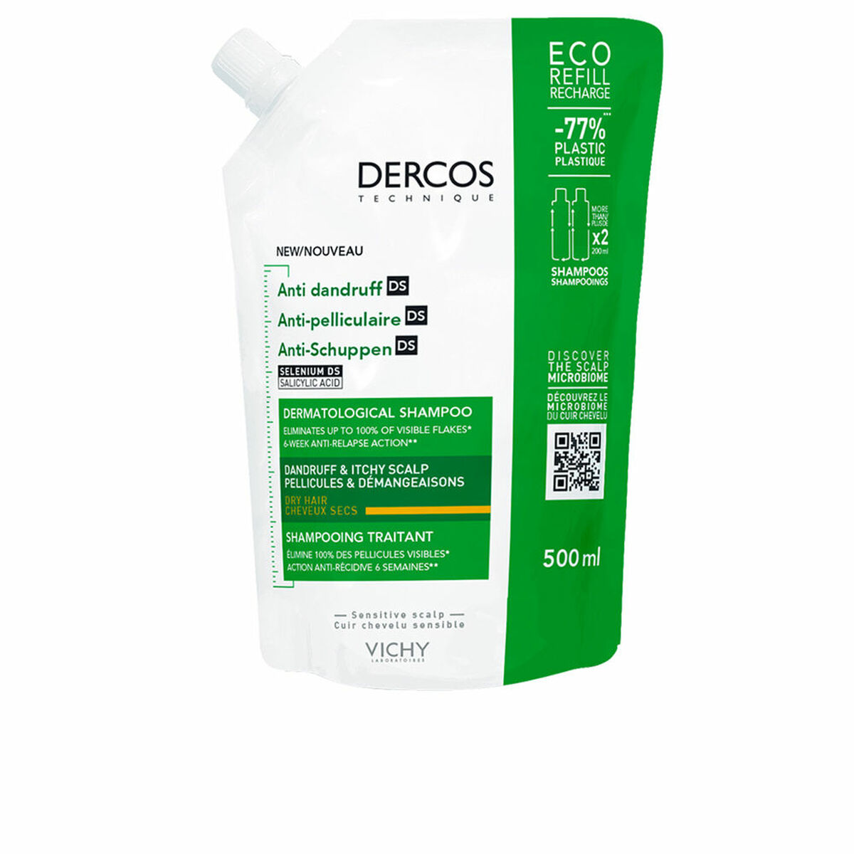 VICHY DERCOS anti-dandruff shampoo for dry hair ecorefill 500 ml