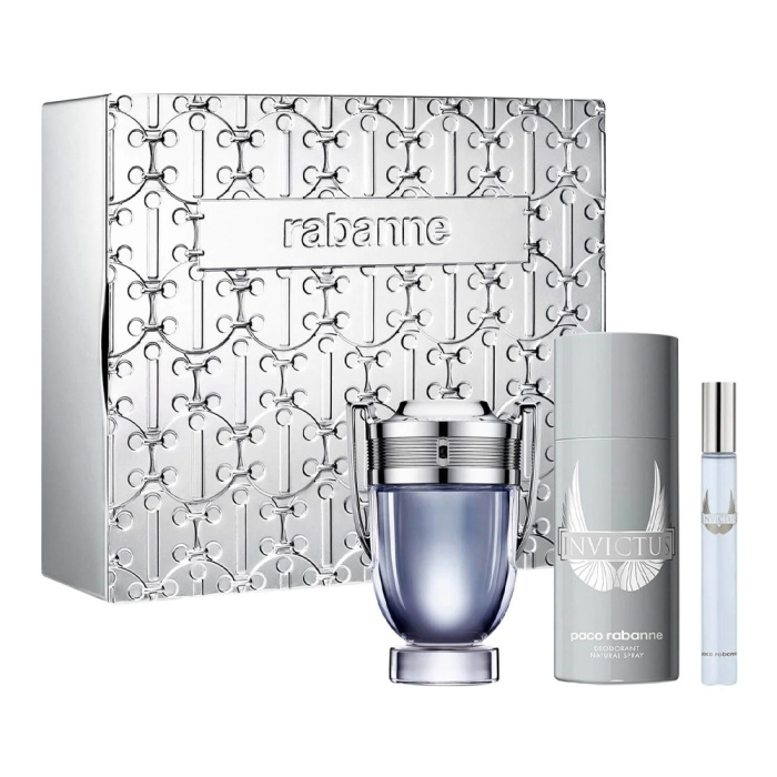 Paco Rabanne Invictus Giftset Edt Spray 100 ml/Deodorant Spray 150 ml/Edt Travel Spray 10 ml   set x 260 ml