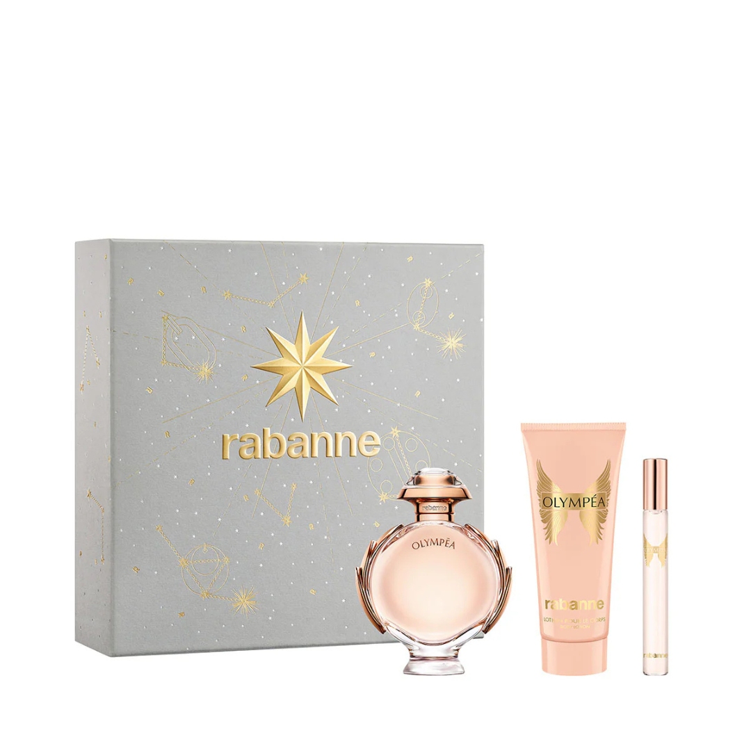 RABANNE OLYMPÉA CASE 3 pcs Eau de Parfum spray 80 ml + Body Lotion 100 ml + Eau de Parfum spray 10 ml