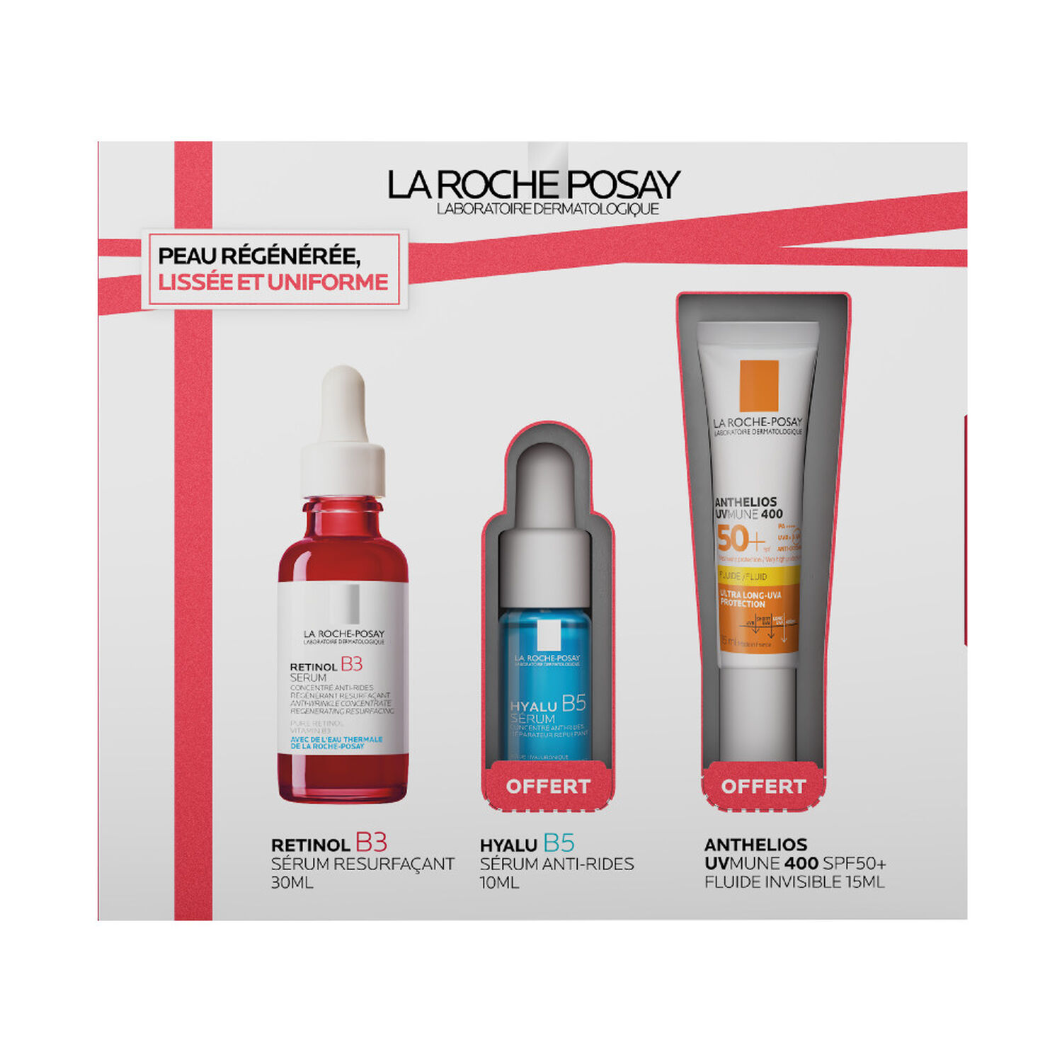 La Roche Posay Retinol B3 Serum SetRetinol B3 Serum 30ml/Mini Hyalu B5 Supercharged Serum 10ml/Mini Anthelios Uvmune Fluid SPF50+ 15ml   set x 55 ml