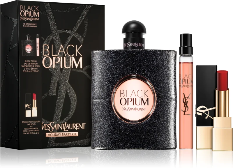 YSL Black Opium Giftset Edp Spray 90ml/Edp Spray 10ml/Rouge Mini Pur Couture Lipstick (Nu Muse) 1.2g   set x 101.2 ml