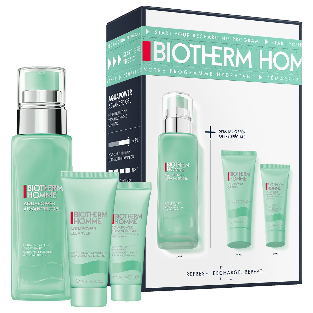 Biotherm Homme Aquapower GiftsetAdvanced Gel 75 ml/Cleanser 40 ml/Advanced Gel 20 ml   set x 135 ml