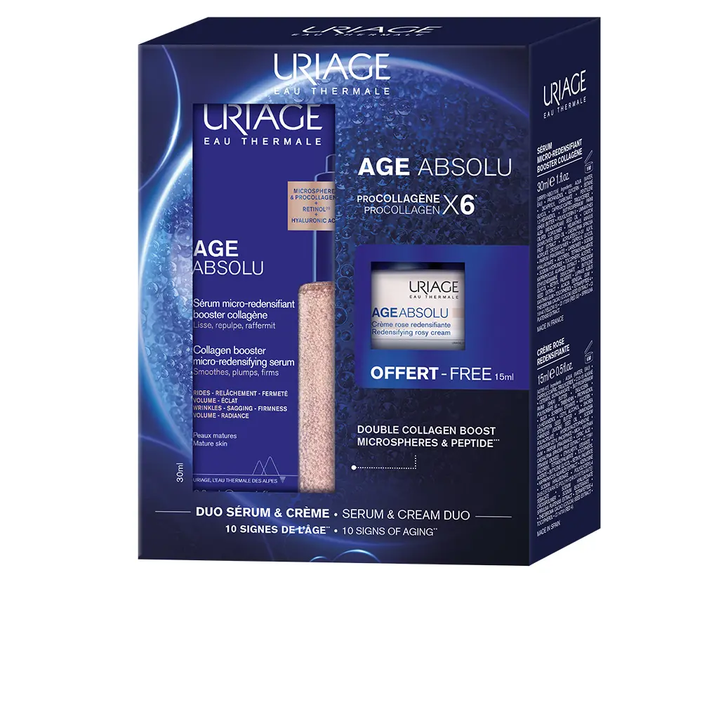 URIAGE AGE ABSOLU MICRO-REDENSIFYING SERUM + PINK CREAM CASE 2 pcs