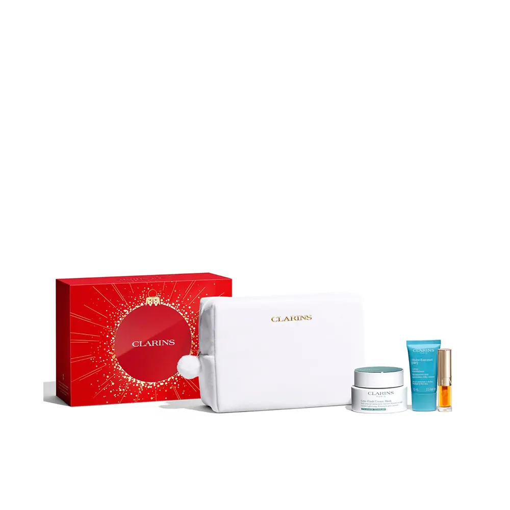 CLARINS CRYO FLASH MASK SET 4 pcs Mask 50 ml + Cream 15 ml + Lip oil 1.4 ml + Toiletry bag