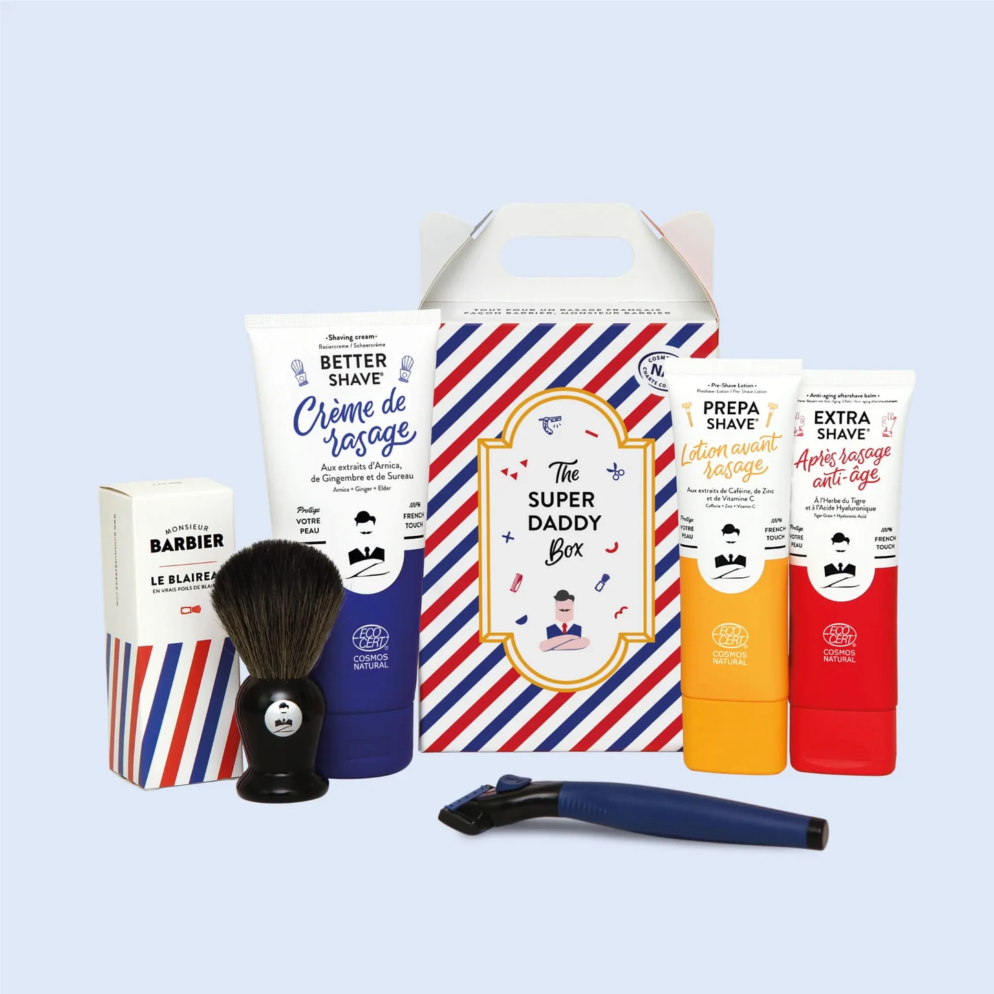 Monsieur Barbier The Super Daddy Box Shaving Cream 175ml/Pre Shaving Lotion 75ml/After Shave Balm 75ml/Razor/Shaving Brush   set x 350 ml