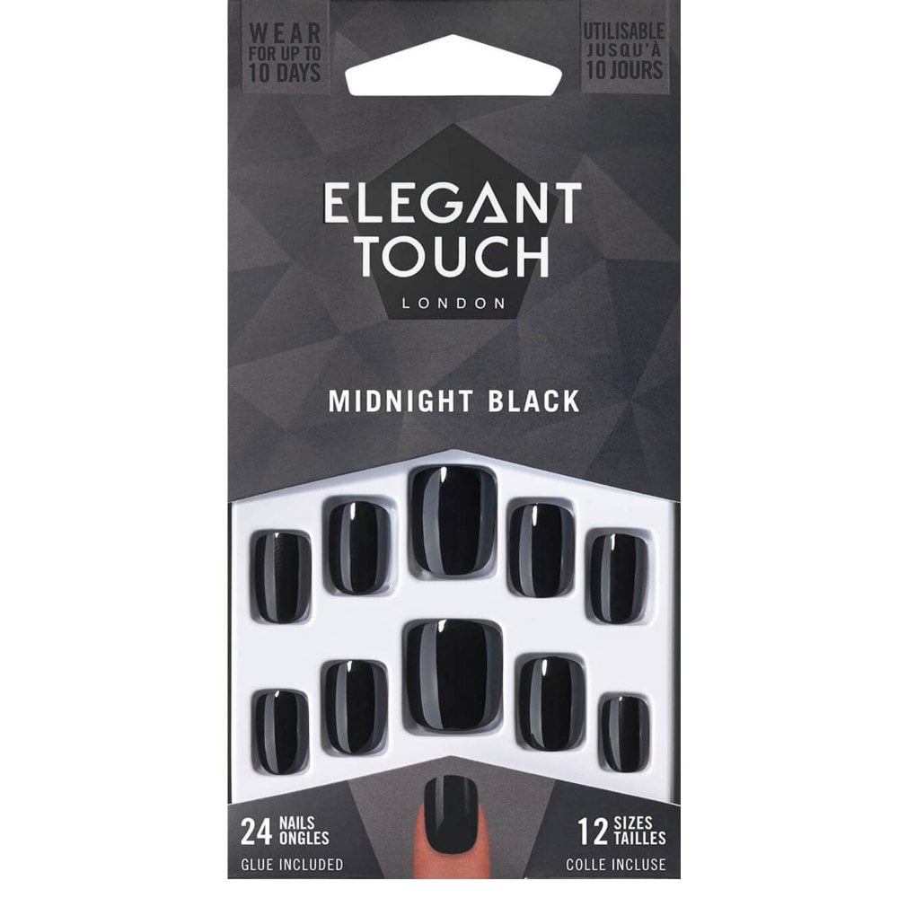 ELEGANT TOUCH CORE COLOUR 24 nails with glue squoval #midnight black